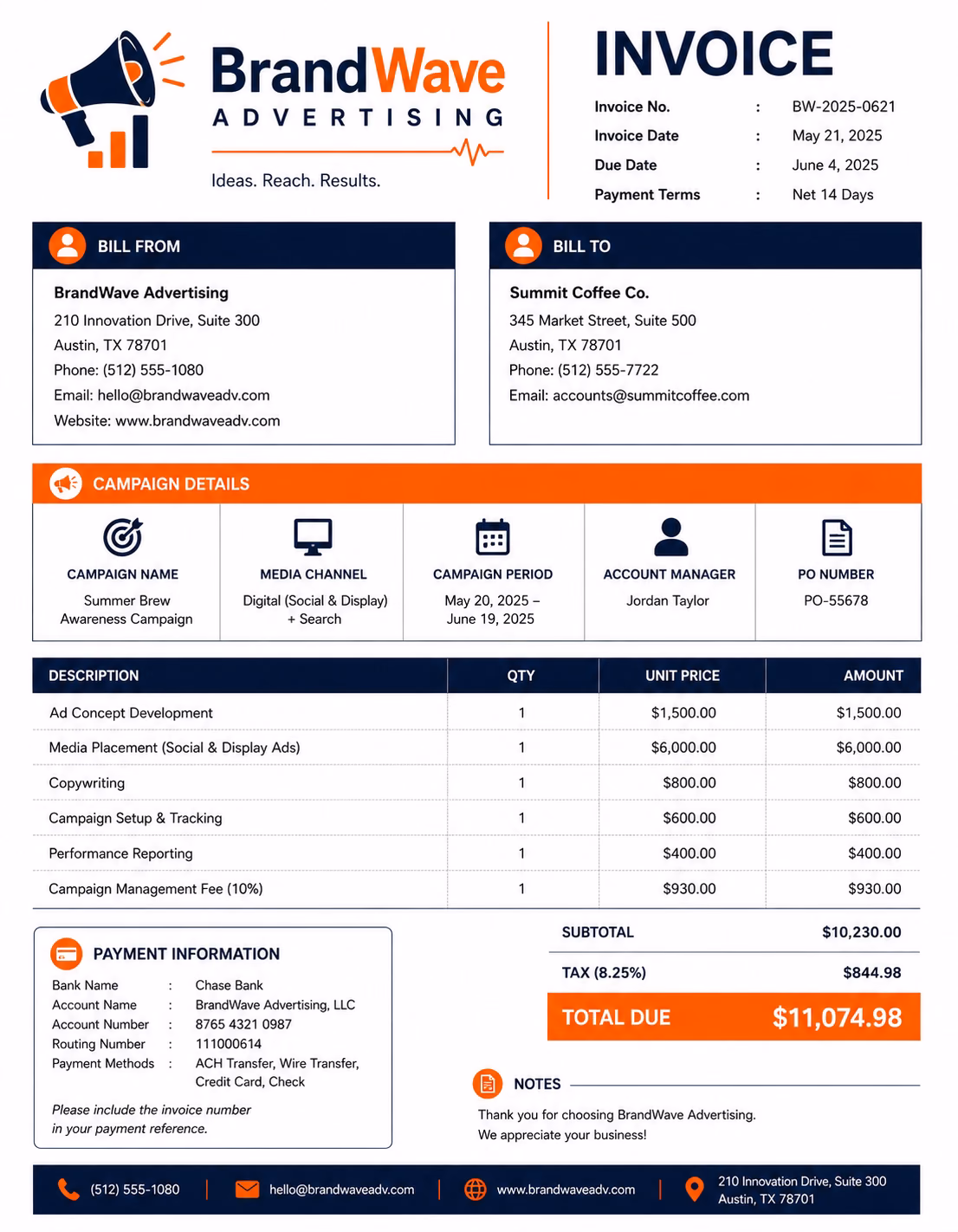 Advertising Invoice Template