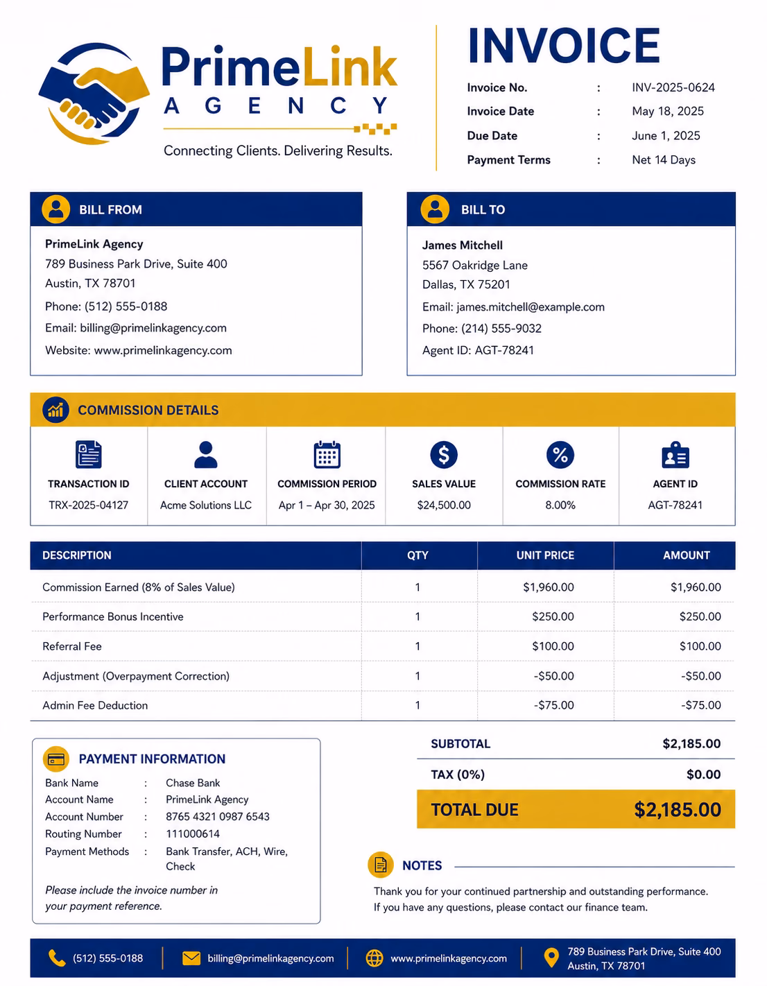 Agent Commission Invoice Template
