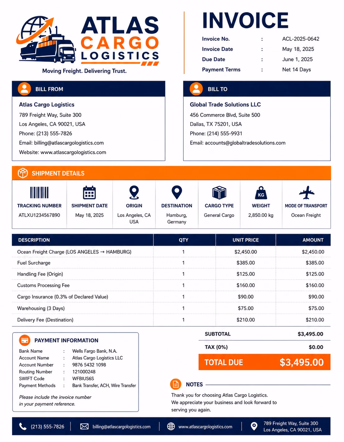 Cargo Invoice Template