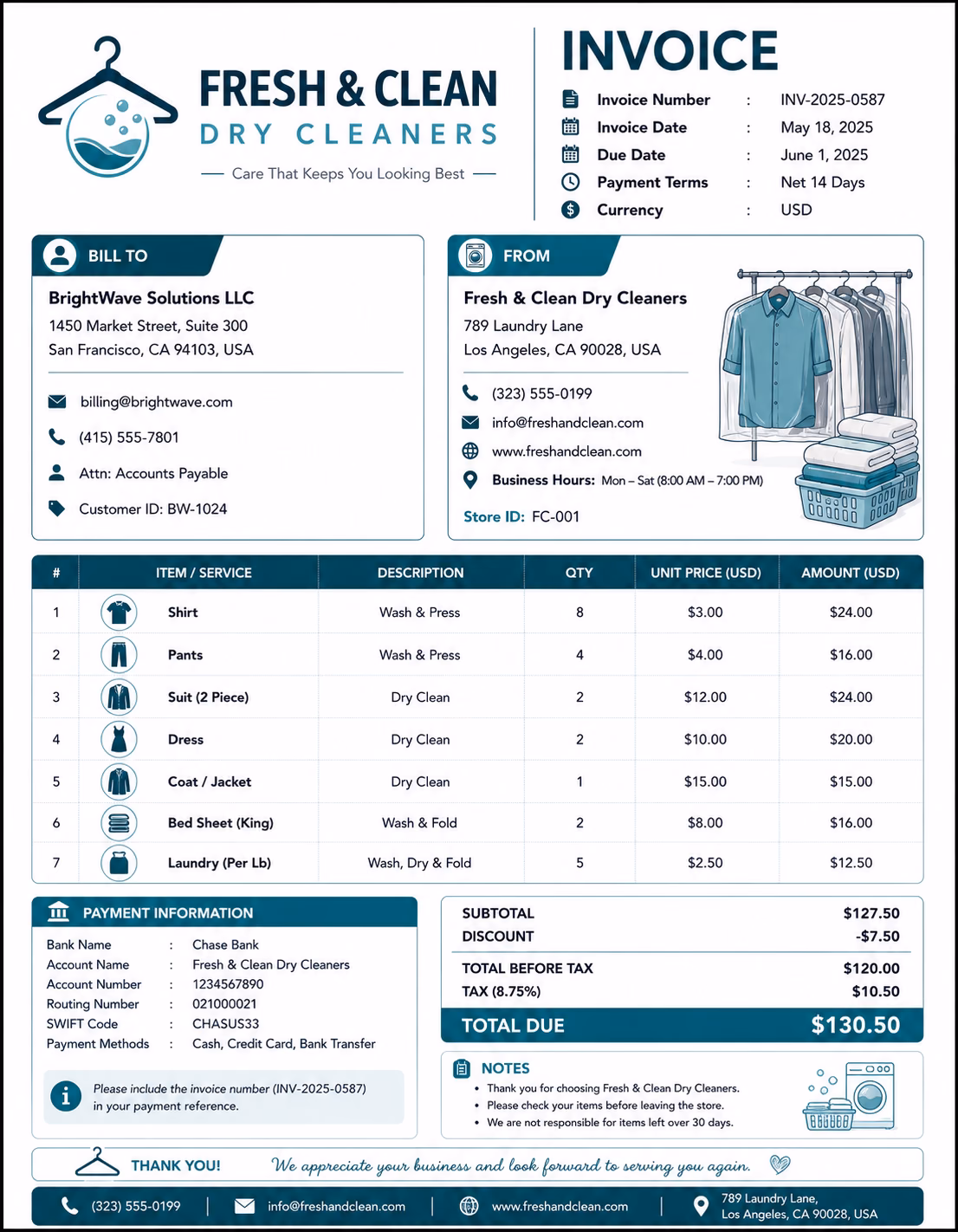 Dry Cleaning Invoice Template