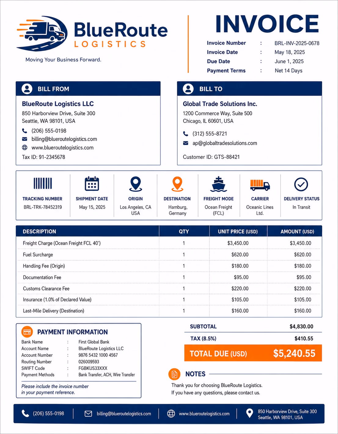 Logistics Invoice Template