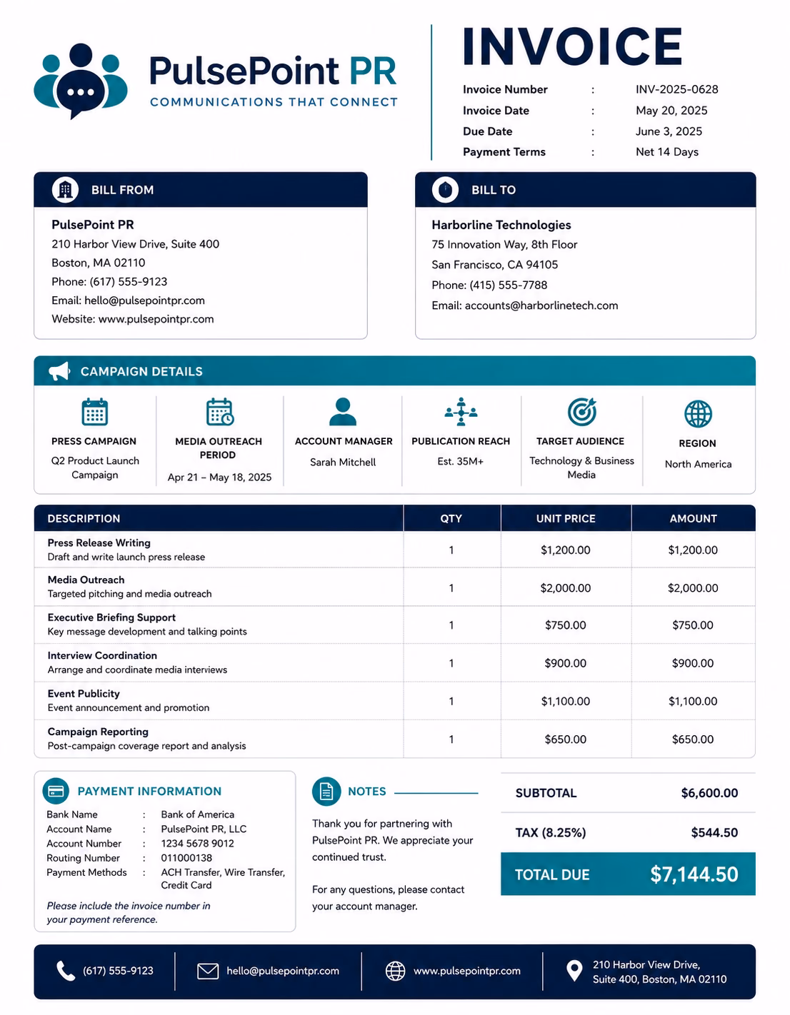 Public Relations Invoice Template