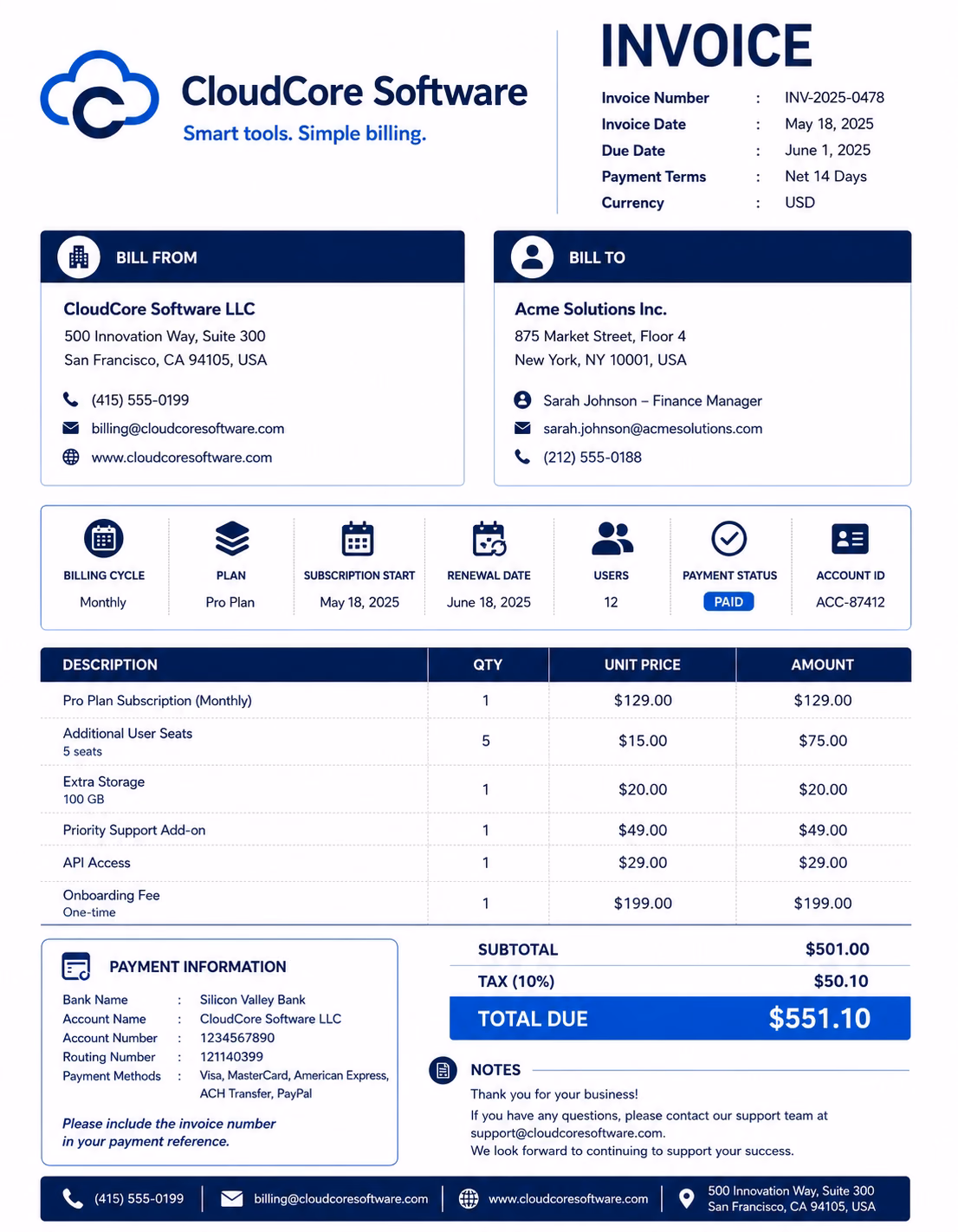 SaaS Invoice Template
