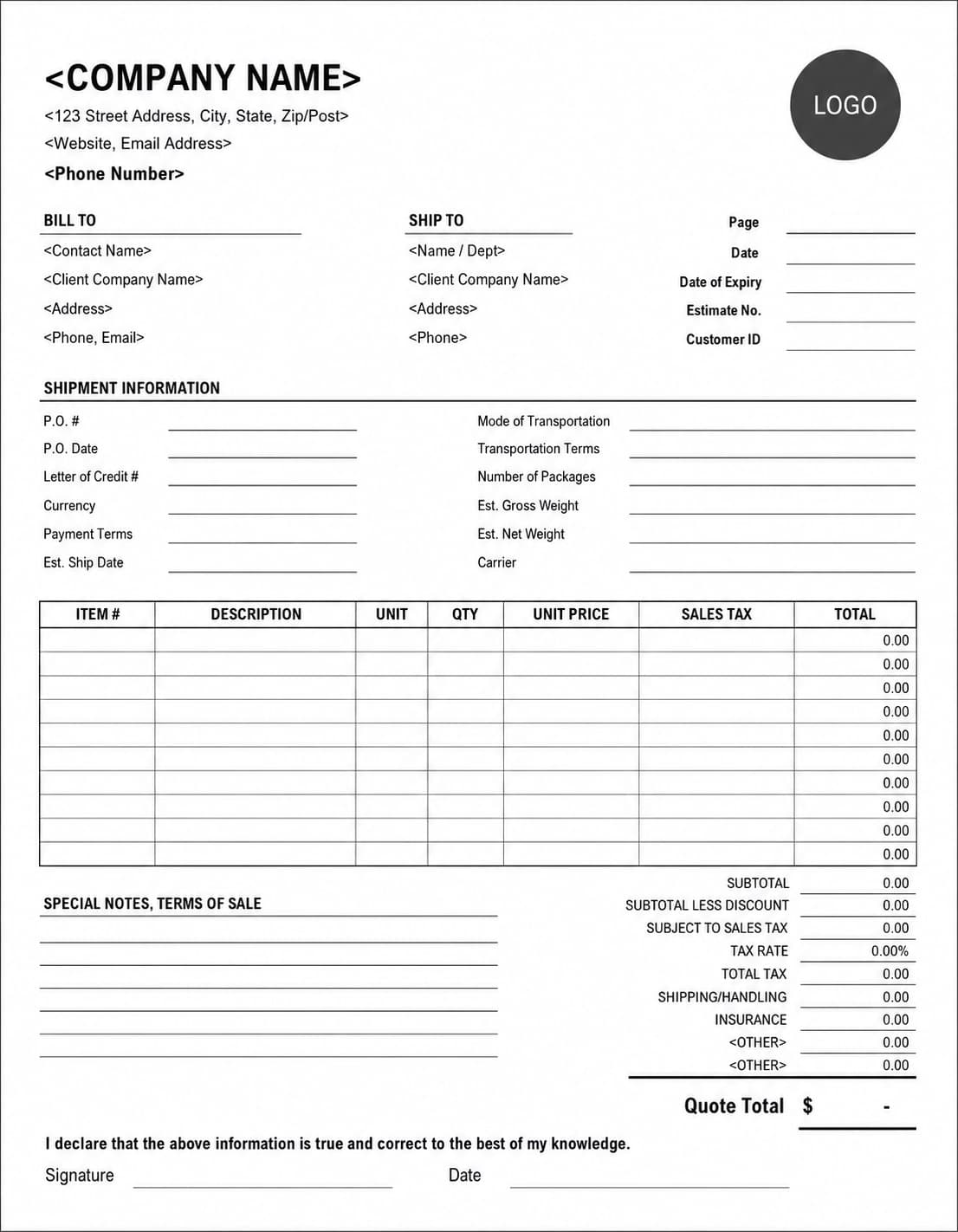 Printer Friendly Invoice Template preview