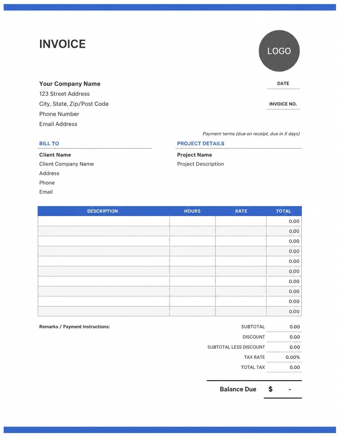Wide Margin Invoice Template preview
