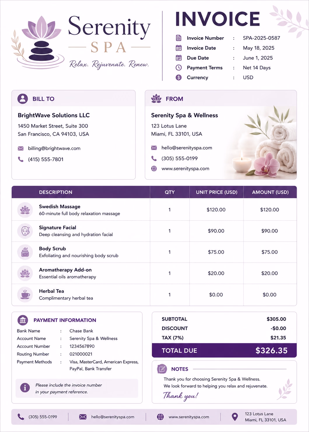 Free SPA Invoice Template Spa Invoice Template
