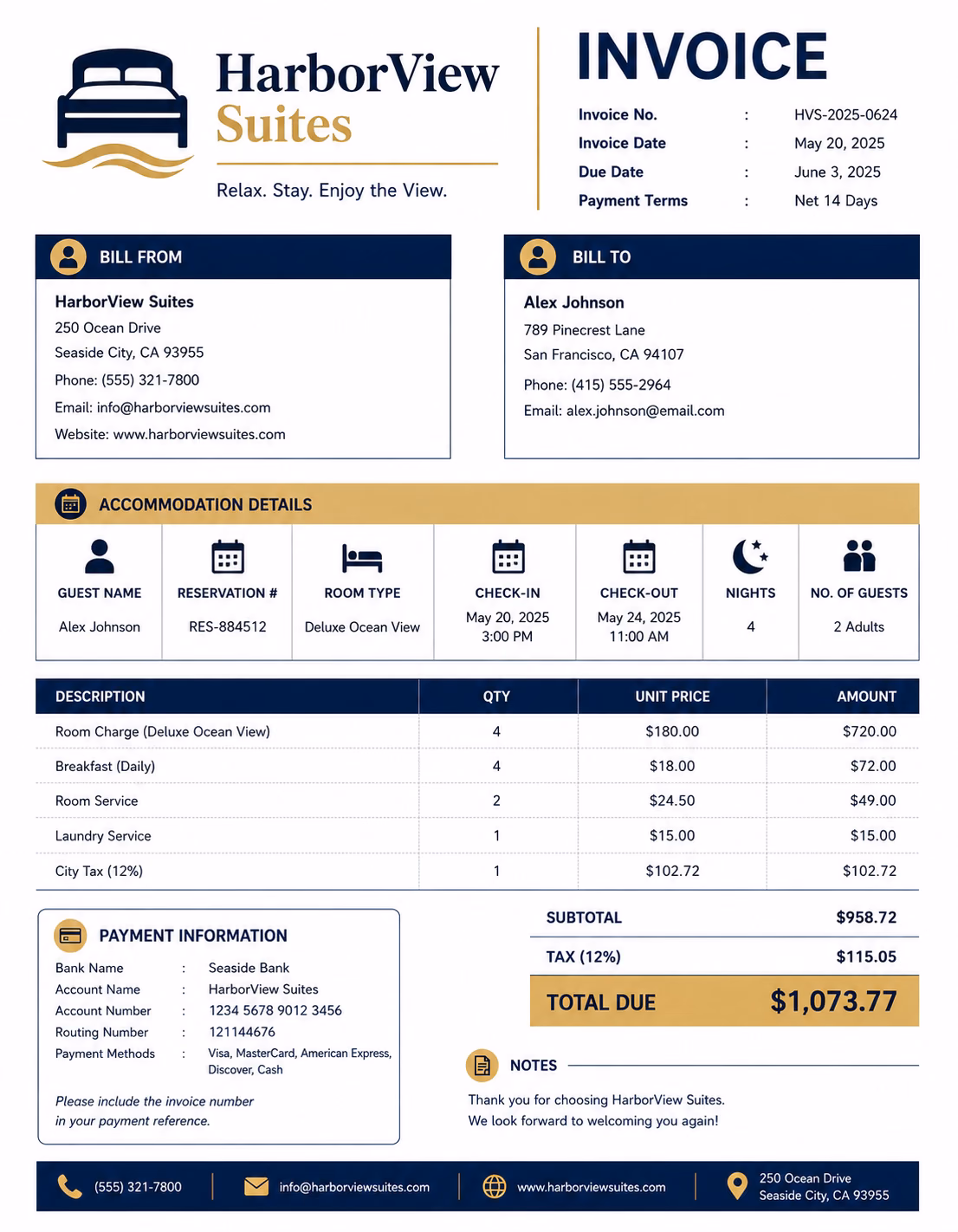 Accommodation Invoice Template Accommodation Invoice Template