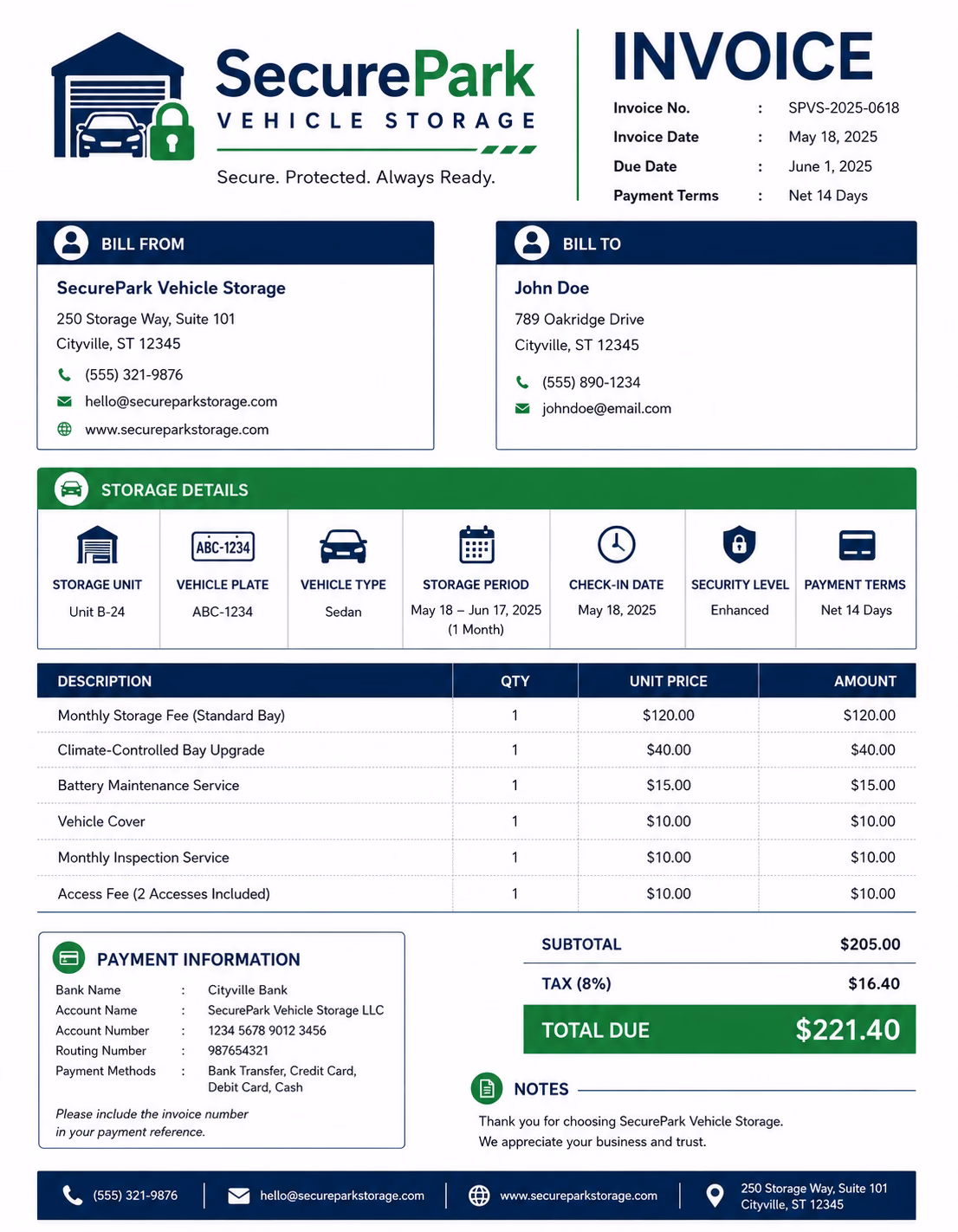 Free Car Storage Invoice Template Car Storage Invoice Template