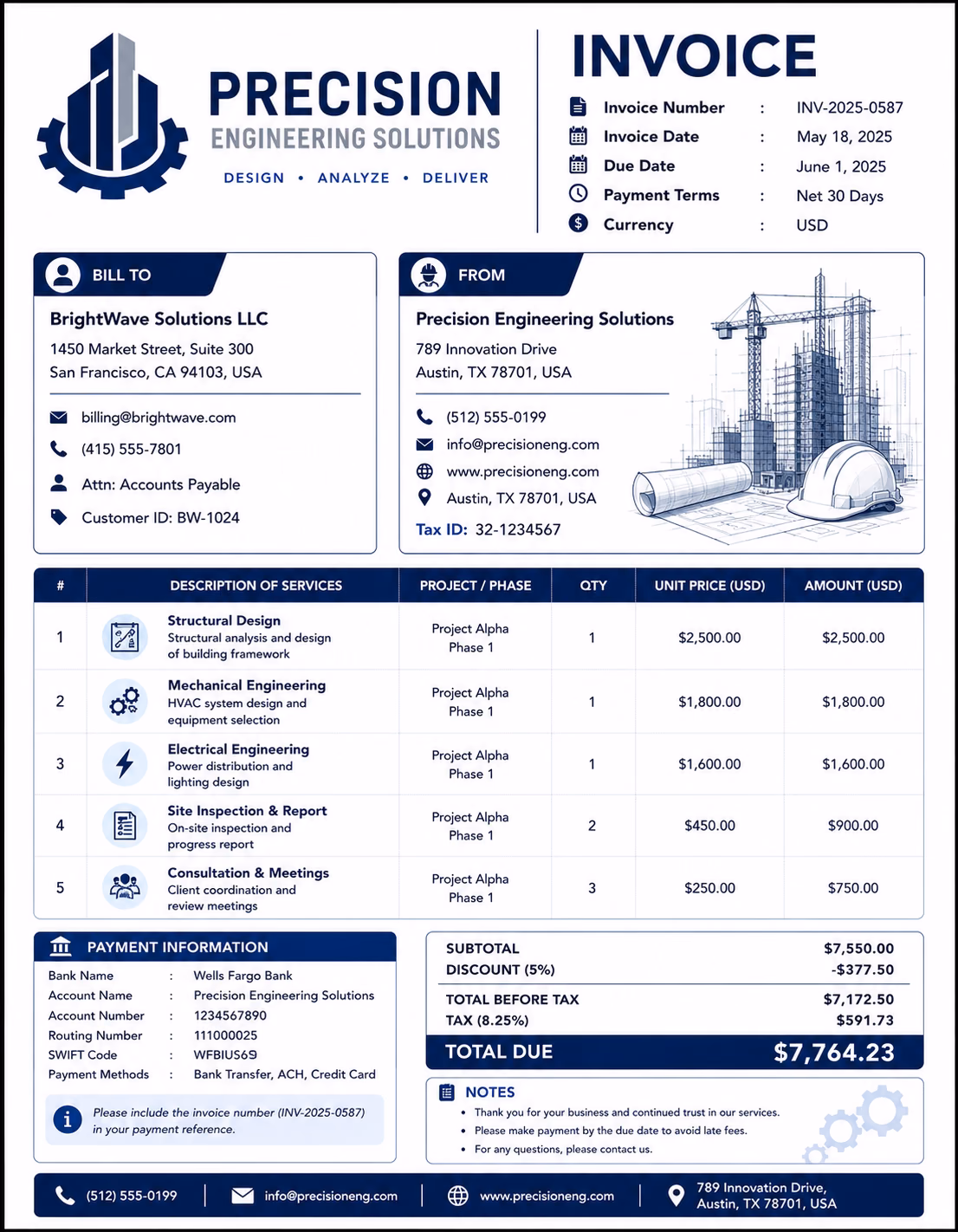 Engineering Invoice Template Engineering Invoice Template