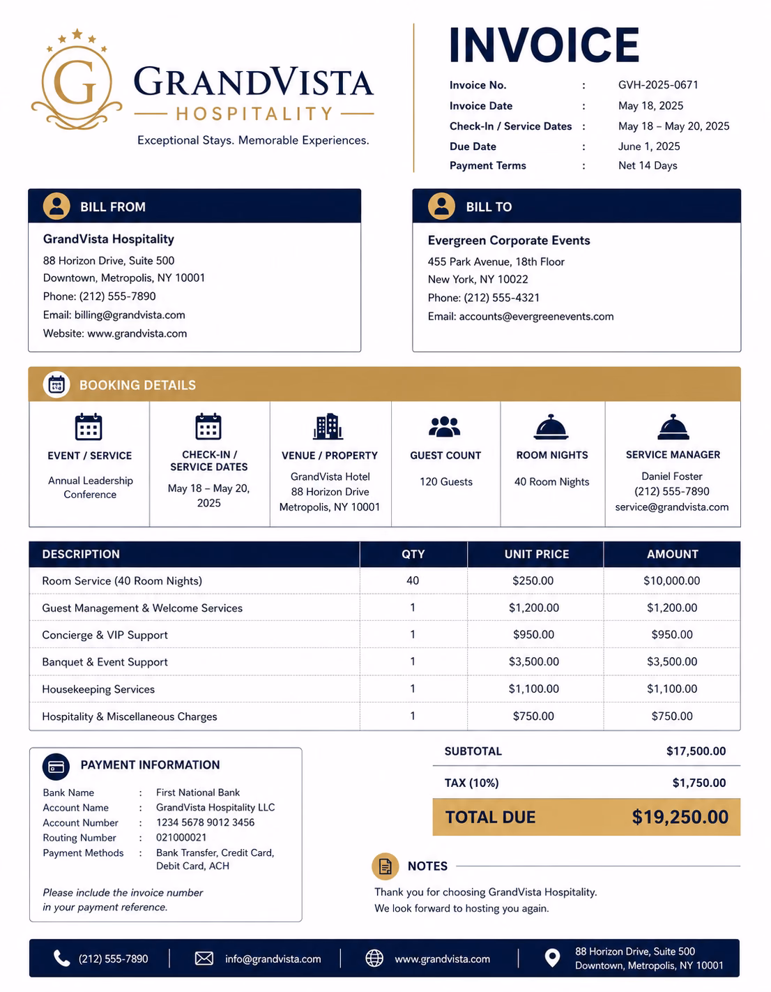 Hospitality Invoice Template Hospitality Invoice Template