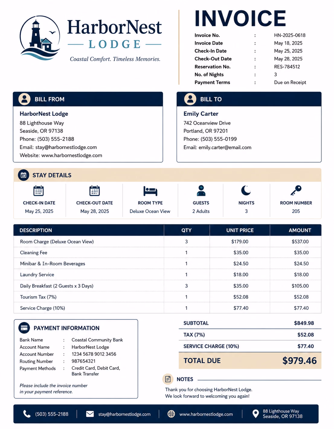 Lodging Invoice Template Lodging Invoice Template