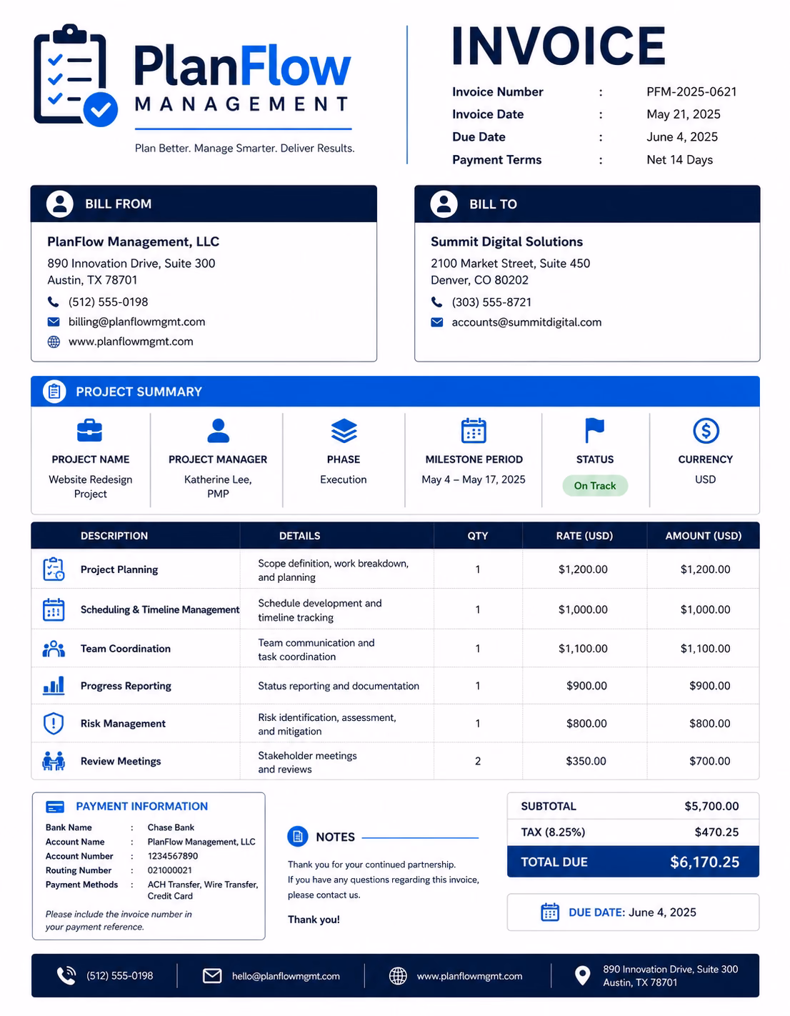 Project Management Invoice Template Project Management Invoice Template