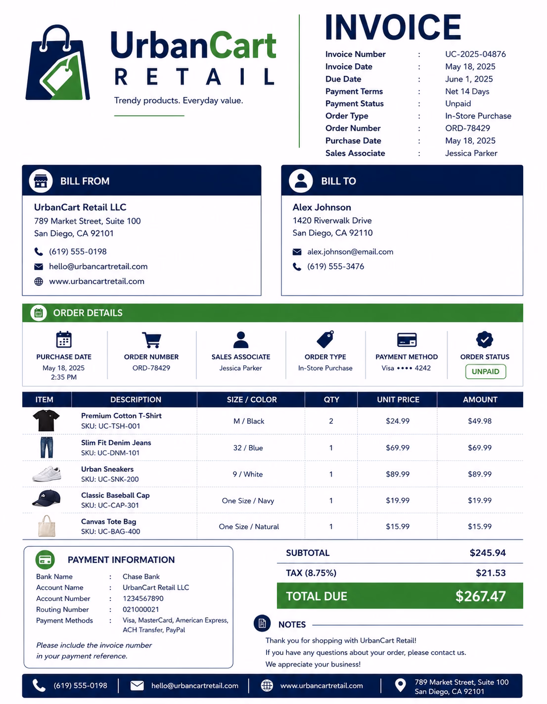 Retail Invoice Template Retail Invoice Template