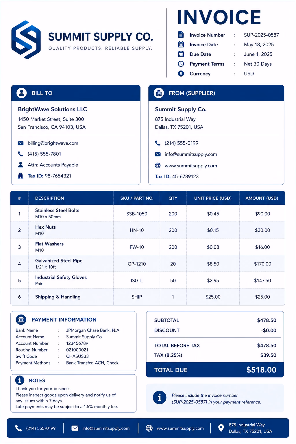 Free Supplier Invoice Template Supplier Invoice Template