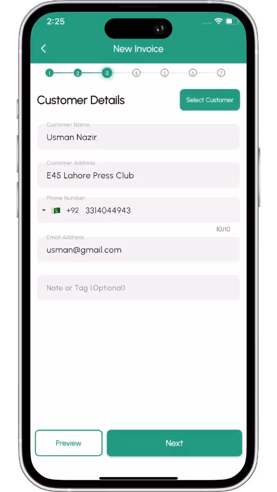 Invoice preview screen in Invoize app