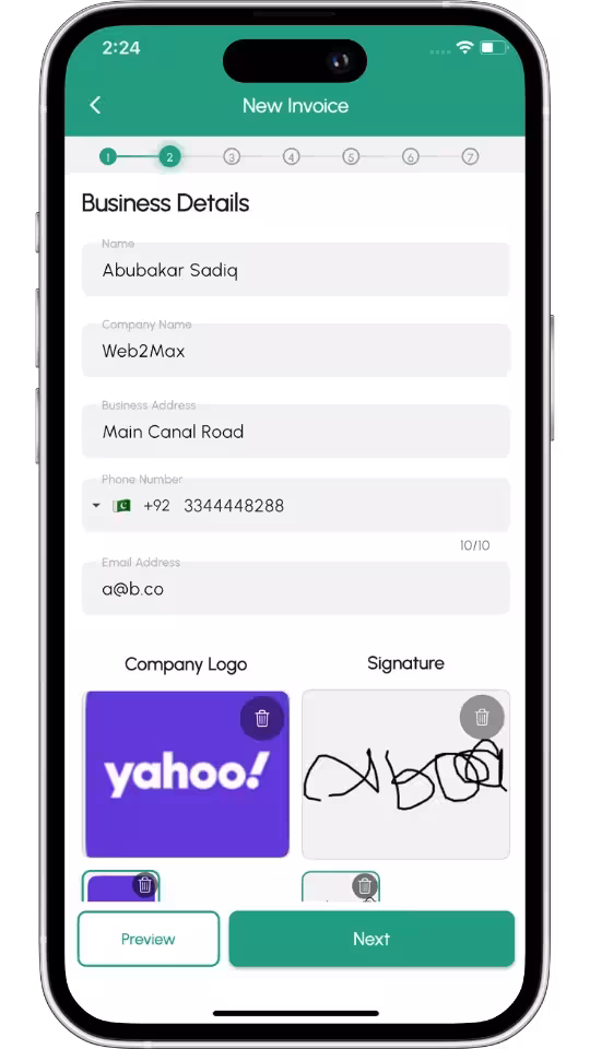 Invoice template selection in Invoize app